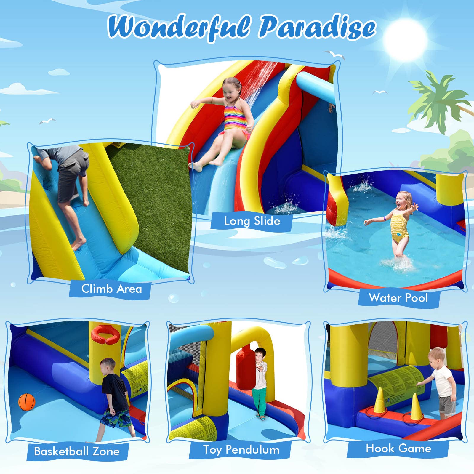 Costzon Inflatable Water Slide, 7 in 1 Outdoor Kids Giant Water Bounce House Jumping Castle Combo