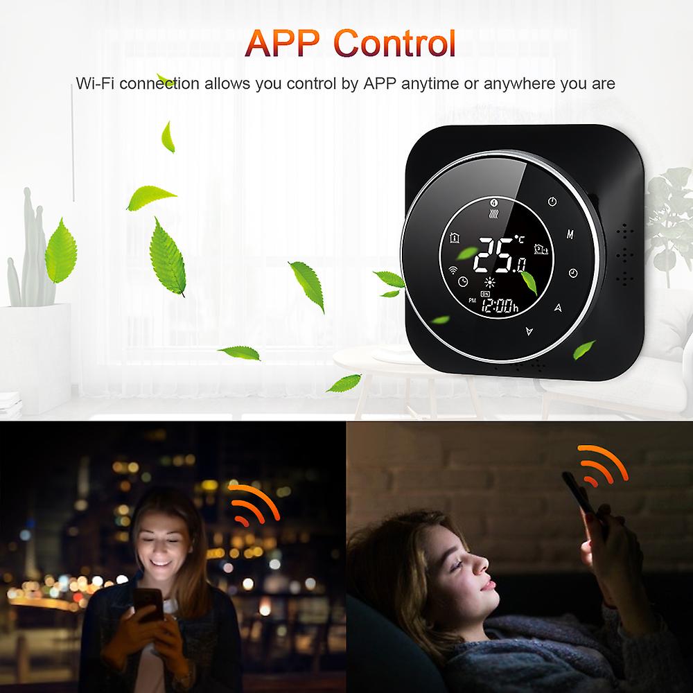 Black Wifi 95-240v Wi-fi Smart Thermostat 5+1+1 Six Periods Programmable Thermostat Voice App Control Backlight Lcd Boiler Heating Thermoregulator Com