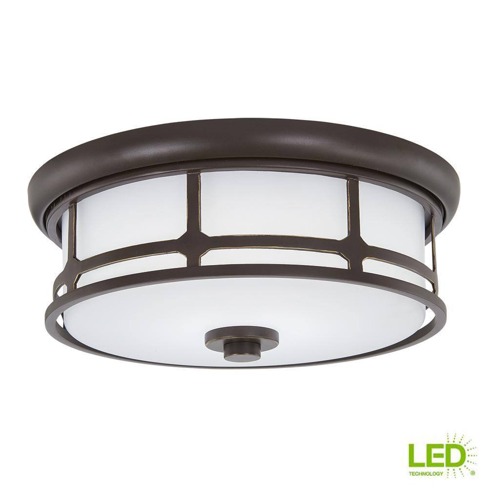 Hampton Bay Portland Court 14 in. 1-Light Oil Rubbed Bronze with Gold Highlights LED Flush Mount 23984