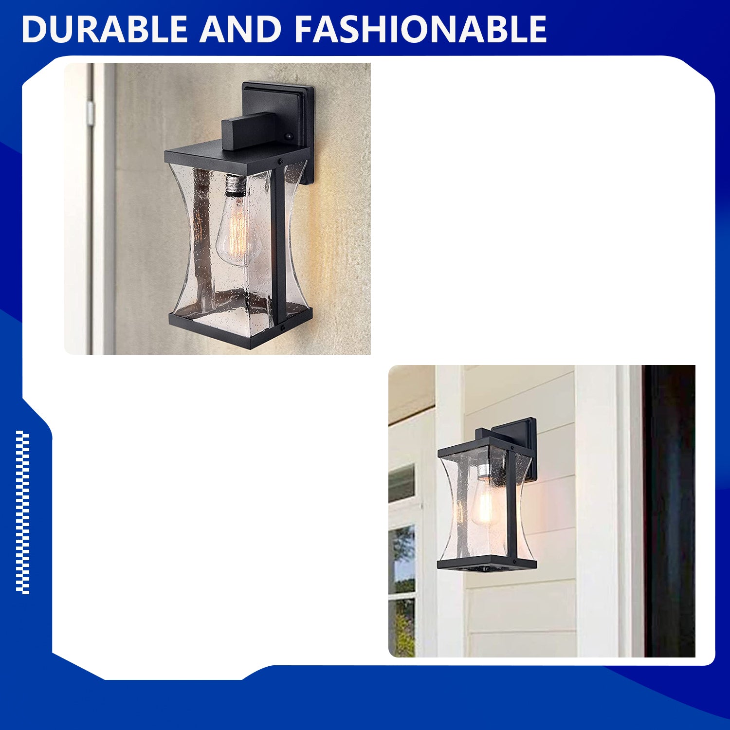 Outdoor wall sconces, waterproof exterior wall lamp fixtures, porch light with seed glass lamp shade