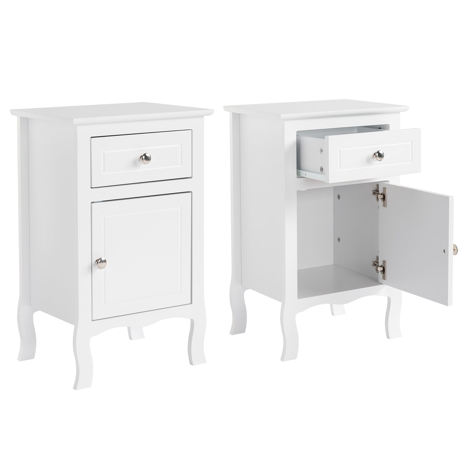 Set of 2 End Tables for Bedroom, CASEMIOL Nightstand with Storage Drawer and Single-Door Cabinet, Modern Bedside Table for Living Room , White Wooden Sofa Table Bedroom Furniture Set