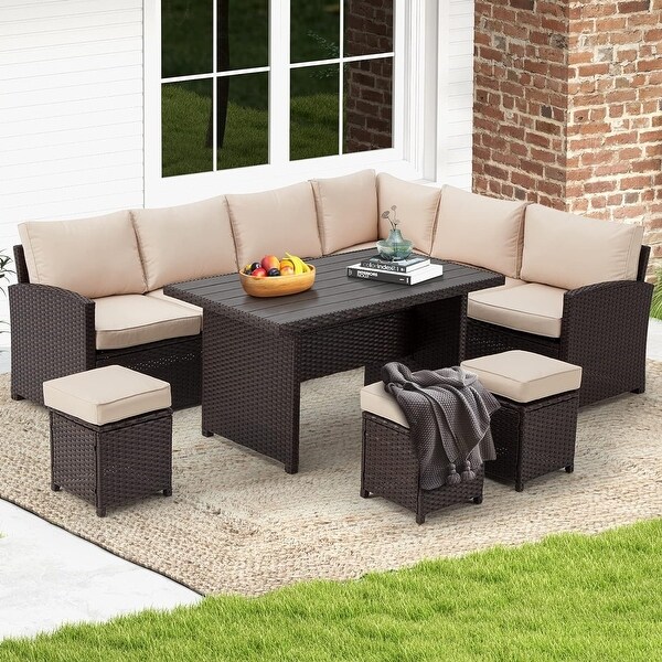 AECOJOY 7 Pieces Patio Furniture Set Outdoor Sectional Sofa Rattan Conversation Set