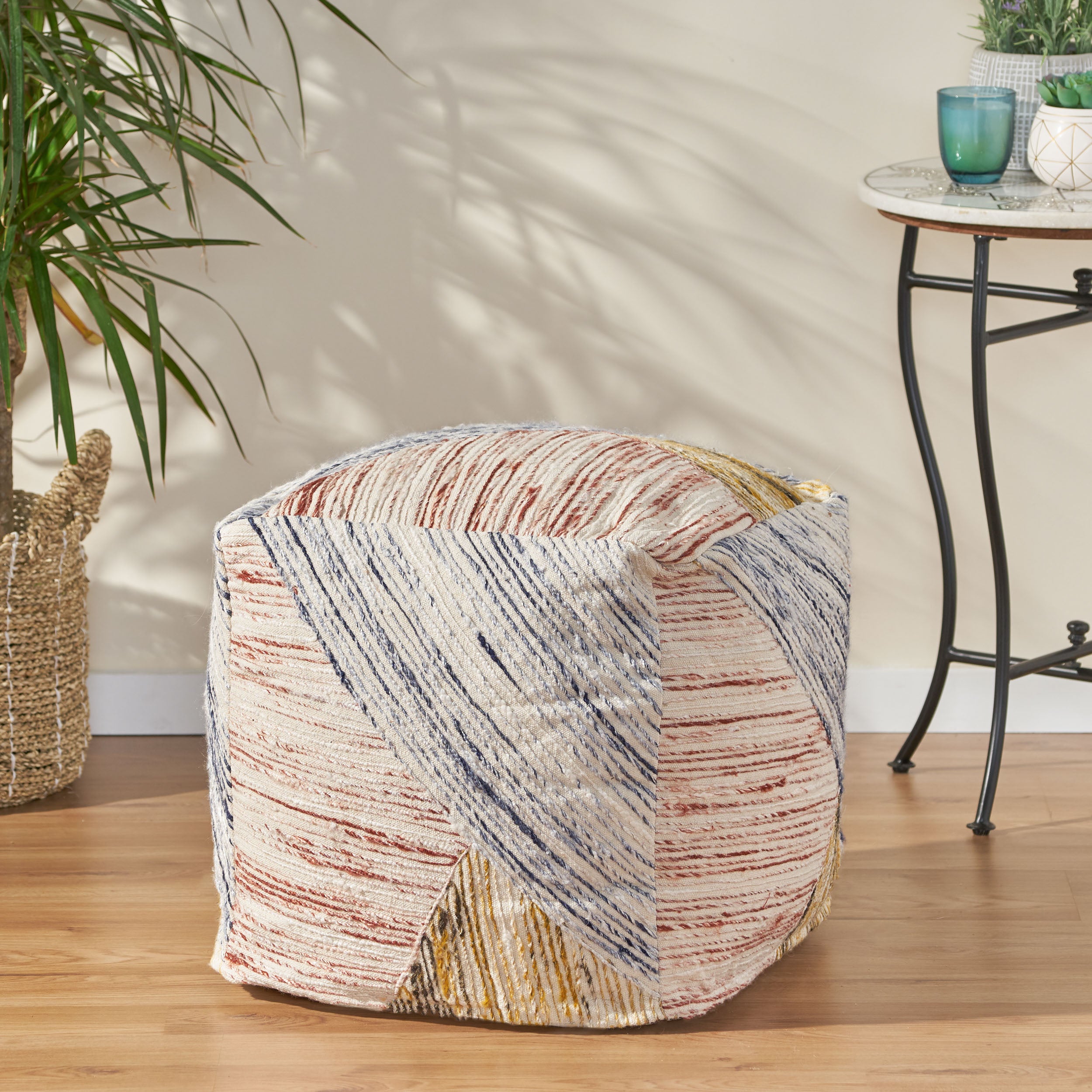 Julliana Traditional Hand Woven Boho Fabric Cube Pouf