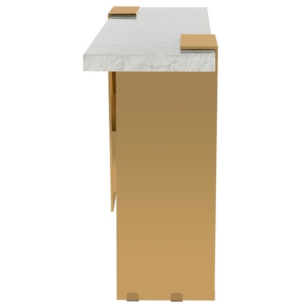 SAFAVIEH Couture Mycha Marble Console Table- White / Gold - 30 in w x 16 in d x 32 in h