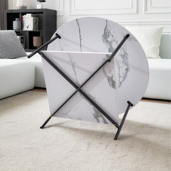 Modern Round Coffee Table with Storage Metal Frame with Marble Color Top-31.5