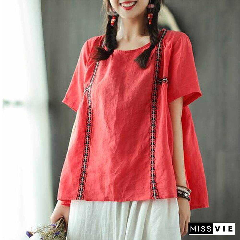 New linen blouse Loose fitting Loose Pleated Ramie Casual Women Pullover Blouse