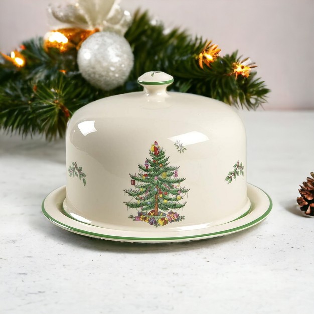 Spode Christmas Tree 2 Piece Serving Platter With Dome Set