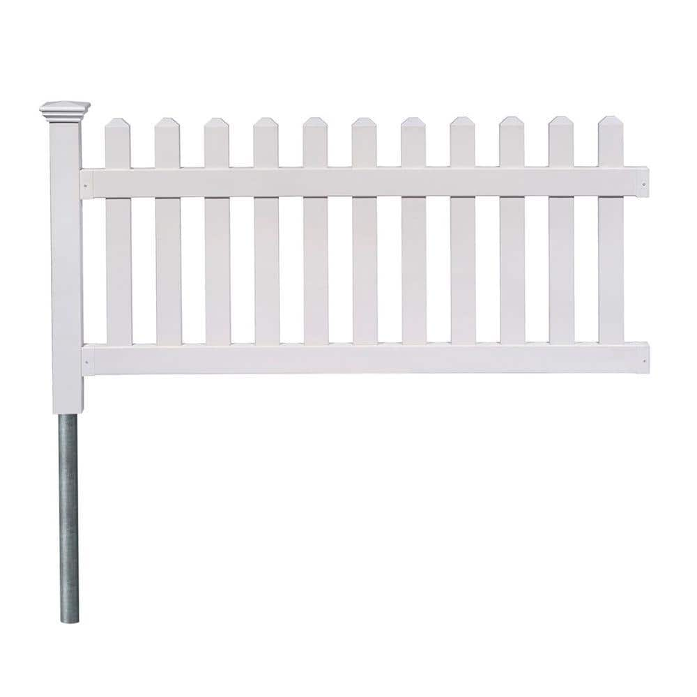 Zippity Outdoor Products 3 ft. x 6 ft. Newport Picket Fence WPost and No-Dig Steel Pipe Anchor Kit ZP19002