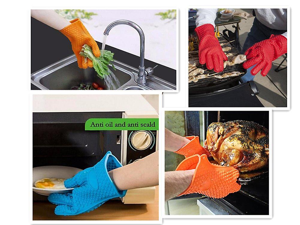 1 Pair Heat Resistant Silicone Oven Mitts For Bbq Grill And Oven