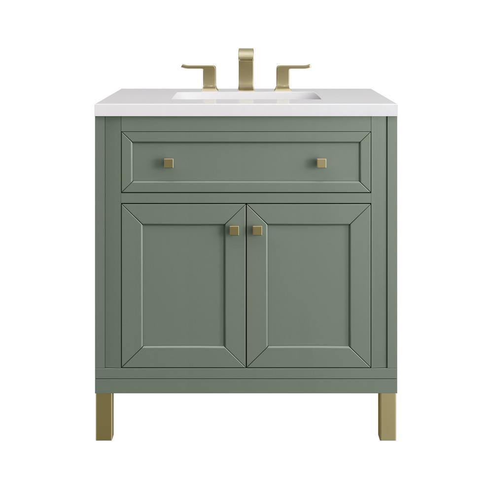 James Martin Vanities Chicago 30.0 in. W x 23.5 in. D x 34 in . H Bathroom Vanity in Smokey Celadon with White Zeus Quartz Top 305-V30-SC-3WZ