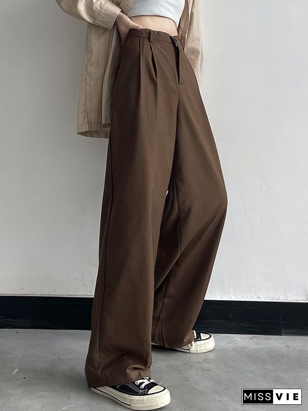 Basic Casual Straight Leg Tailored Pants