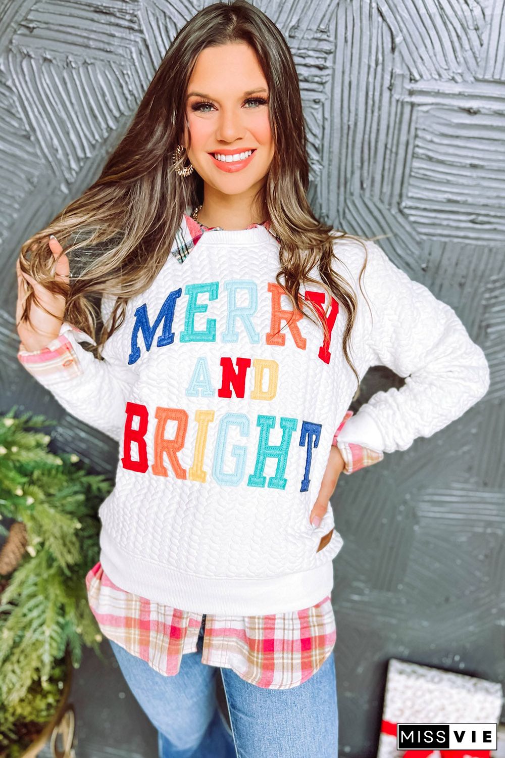 Merry And Bright Cable Knit Pullover Sweatshirt