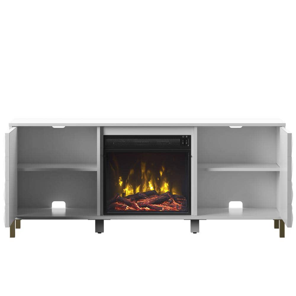 Twin Star Home 57 in Freestanding Wooden Electric Fireplace TV Stand in White