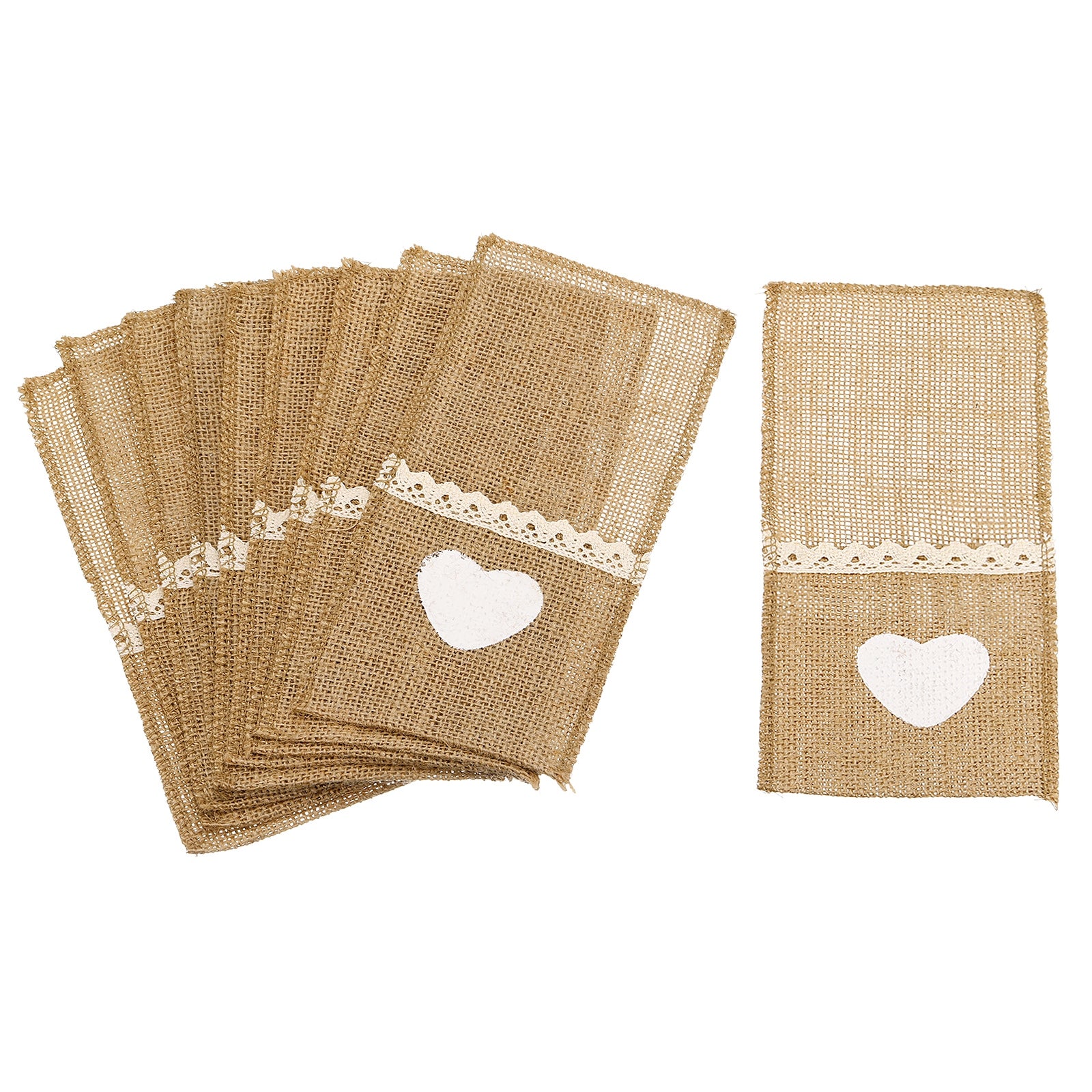 10Pcs Burlap Lace Utensil Holders Knife Fork Bag Cutlery Pouch for Wedding Party - Light Brown