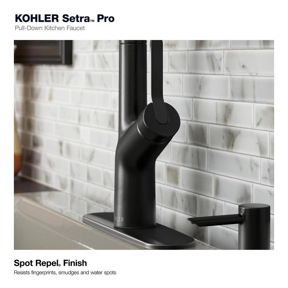 KOHLER Setra Single-Handle Semi-Professional Kitchen Sink Faucet with Soap Dispenser in Matte Black K-R29343-SD-BL