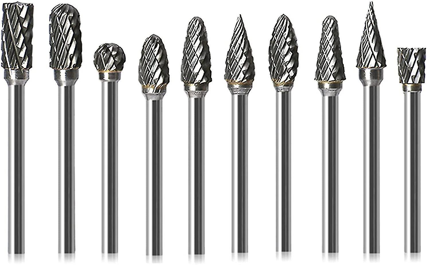 10pcs Tungsten Carbide Rotary Burrs， Metal Milling Cutter Grinding Head For Rotary Tools， Grinder And Woodworking， Engraving， Metal Polishing