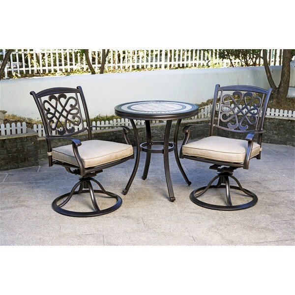 3 Piece Bistro Set， Cast Aluminum Dining Table Swivel Rocker Chairs - Overstock - 35898352