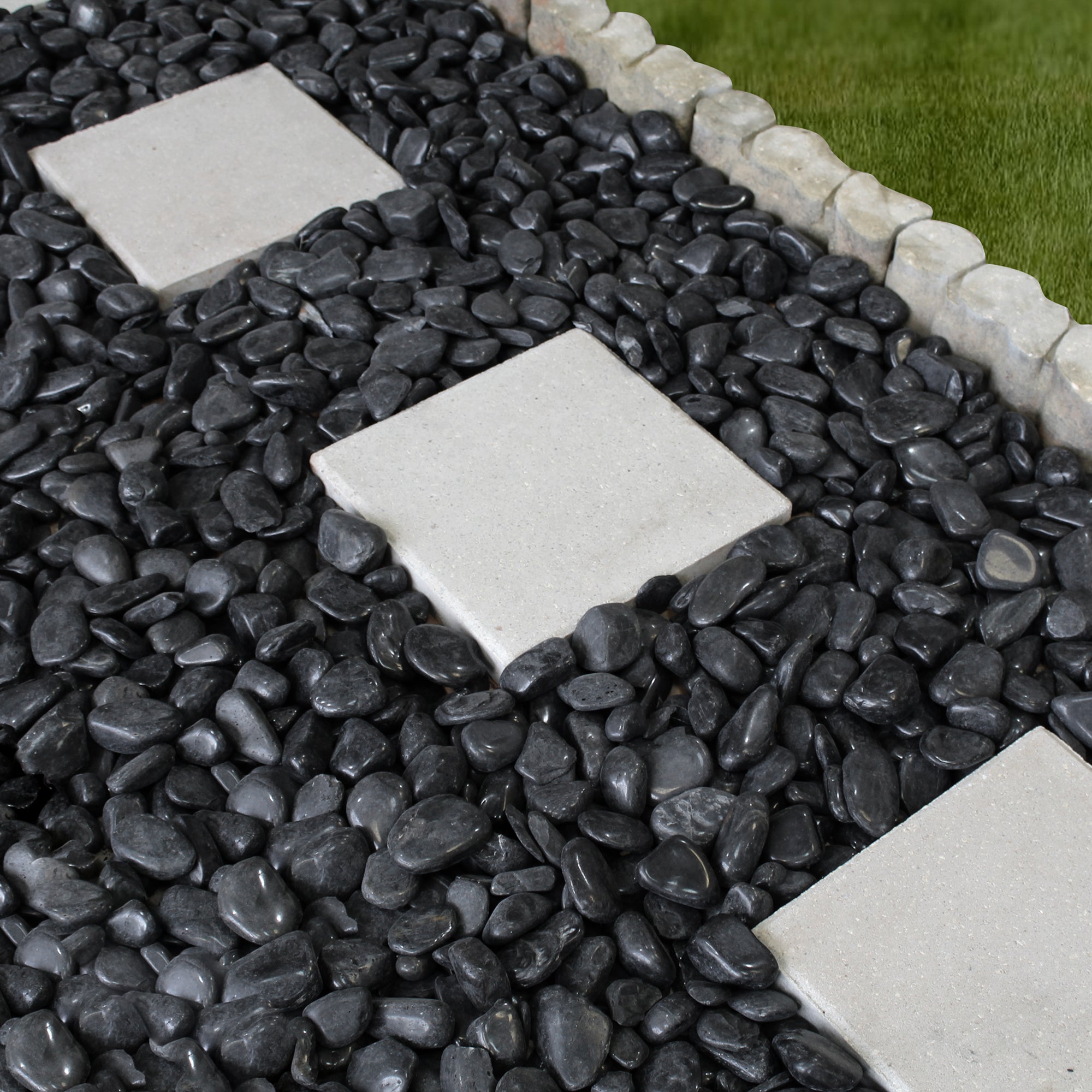 Rainforest, Outdoor Decorative Stone, Super Polished Pebbles, Black, 1-2