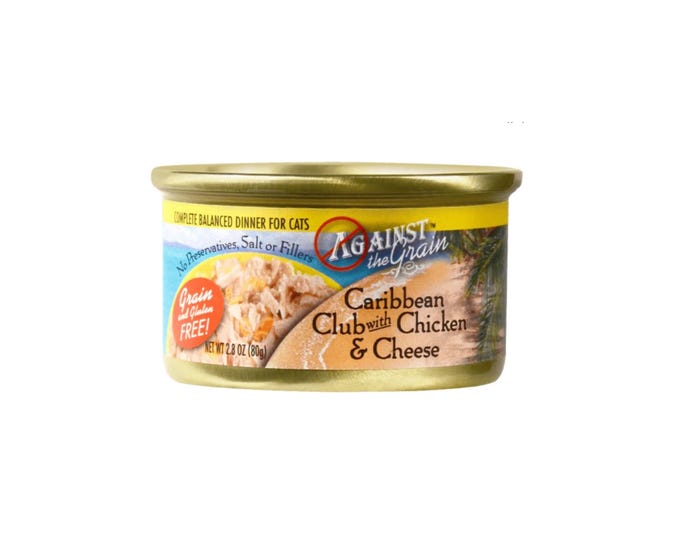 Against the Grain Wet Cat Food， Caribbean Club With Chicken  Cheese Dinner， 2.8 oz. Can