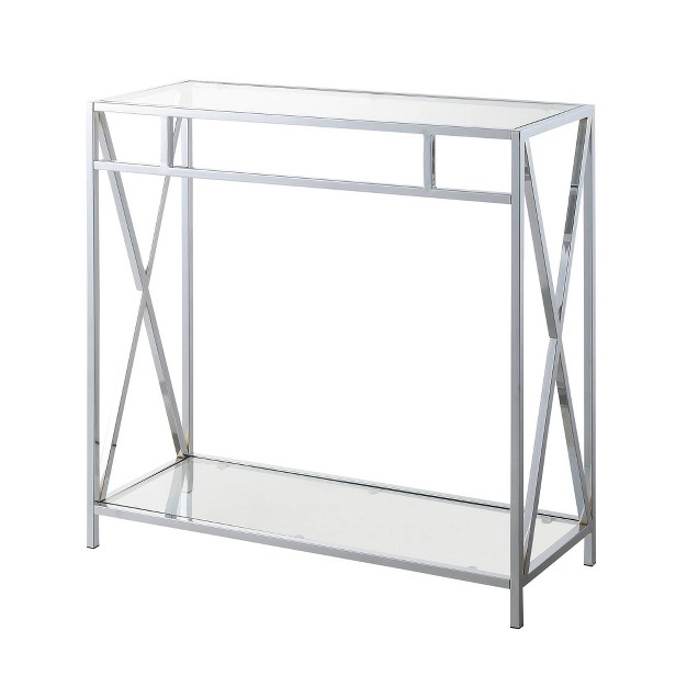 Oxford Chrome Glass Hall Table With Shelf Glass chrome Breighton Home