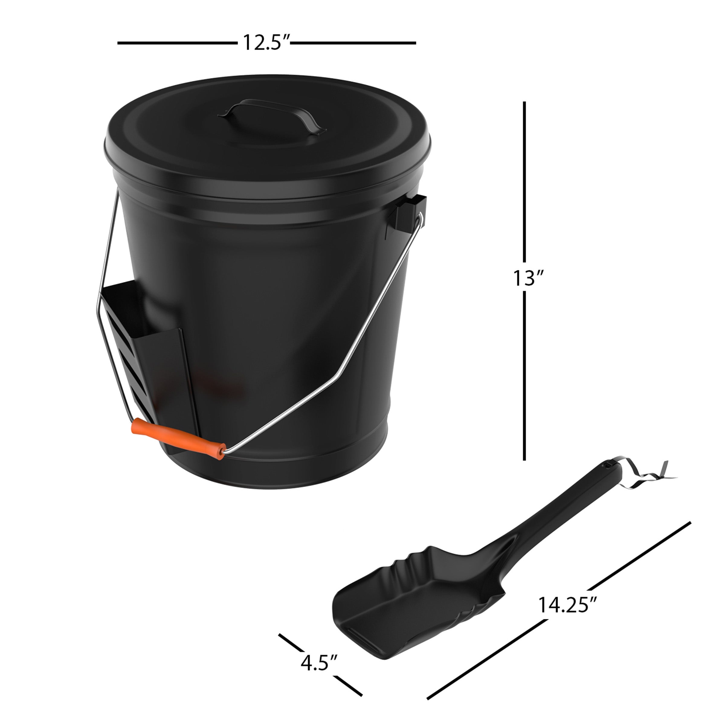 Pure Garden Ash Bucket， Steel， Secure Lid， Black