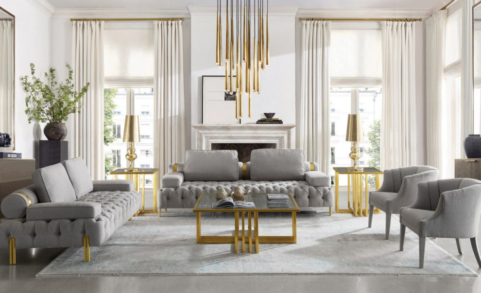 Vasiliki Glam Clear Glass and Gold Glass Coffee Table   Contemporary   Coffee Tables   by Rustic Home Furniture Deco  Houzz