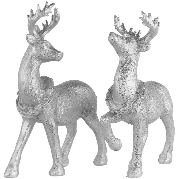 Northlight Set Of 2 Silver Glitter Dusted Reindeer Christmas Figurines