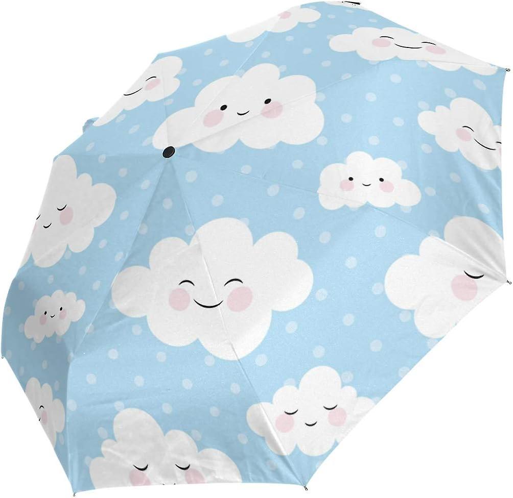 Travel Umbrella Automatic Windproof Foldable Umbrella Cute Cartoon Face Cloud