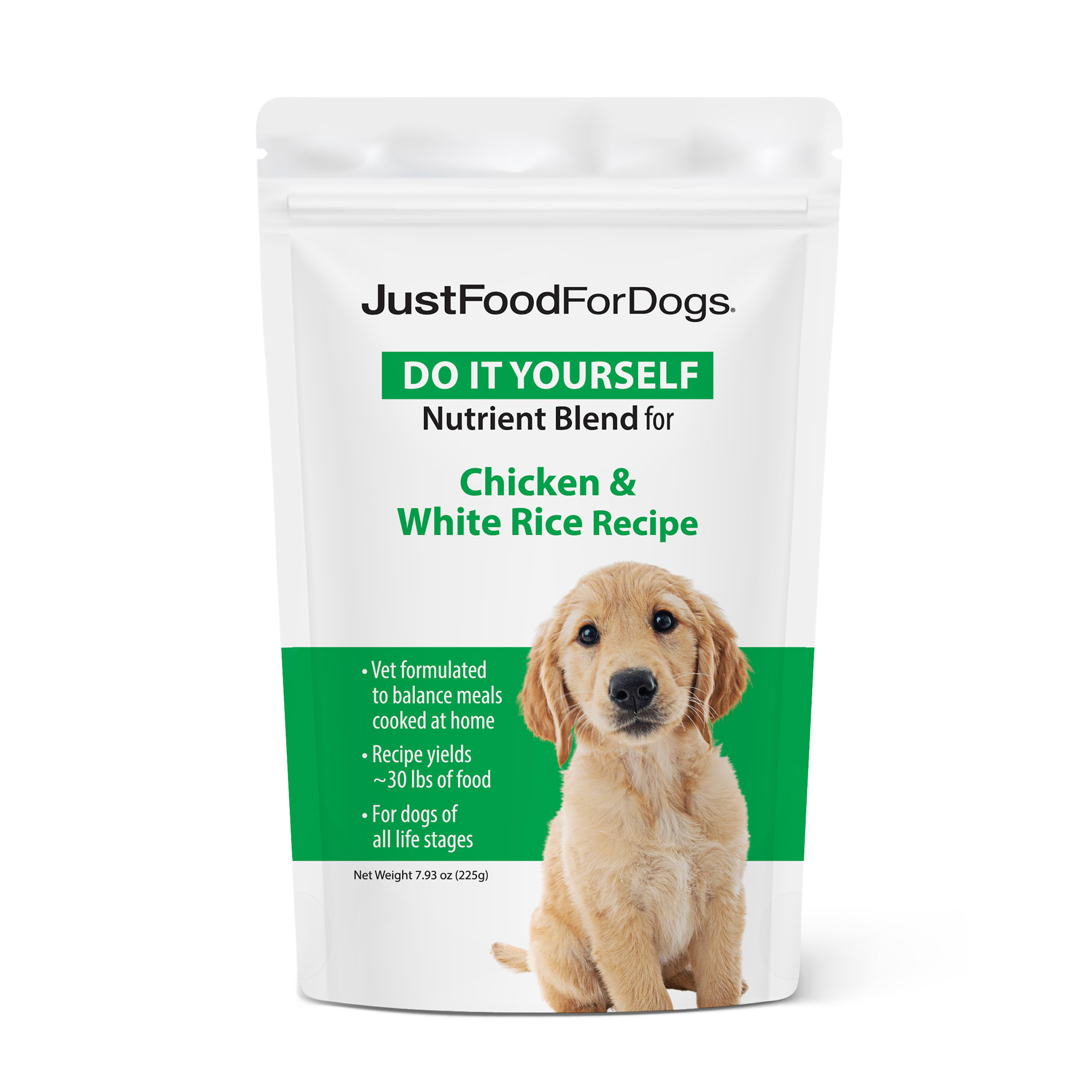 JustFoodForDogs Do-It-Yourself Chicken and White Rice Dog Food Nutrients， 7.93 oz.