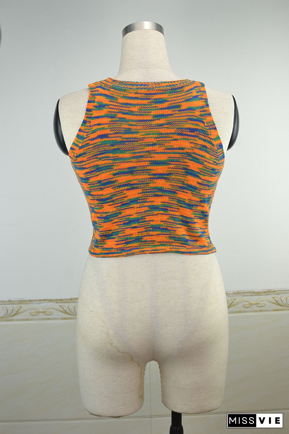 Rainbow Knitted Vest O-neck Sleeveless Tank Top Wholesale