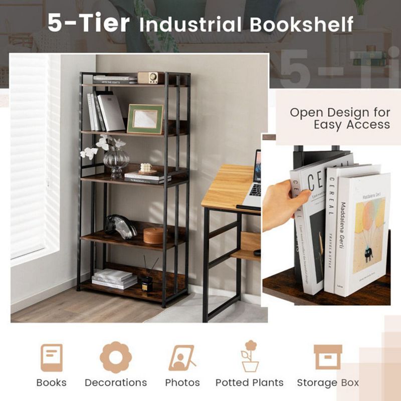 Hivago 3/5-Tier Industrial Bookshelf Storage Shelf Display Rack with Adjustable Shelves