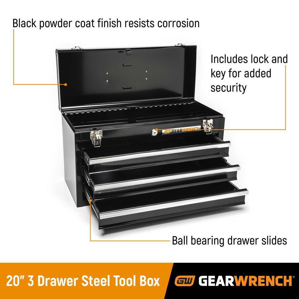 GEARWRENCH 20 in. Black Powder Coated Steel 3-Drawer Portable Locking Tool Box 83151