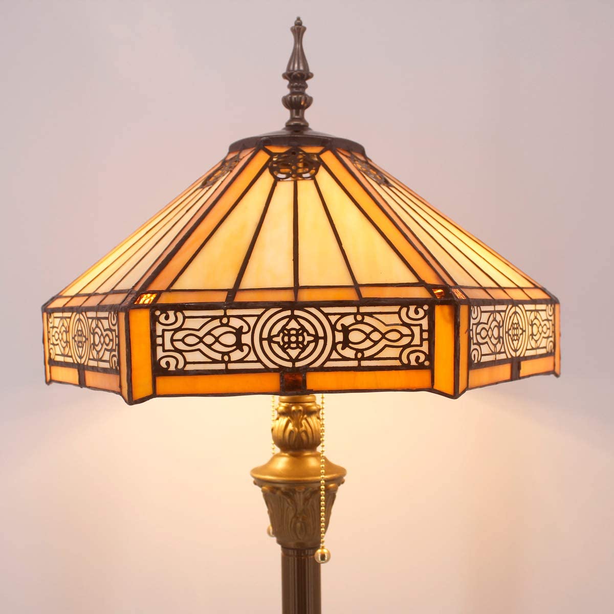 BBNBDMZ Tiffany Floor Lamp Yellow Hexagon Stained Glass Mission Standing Reading Light 16X16X64 Inches Antique Pole Corner Lamp Decor Bedroom Living Room  Office S011 Series