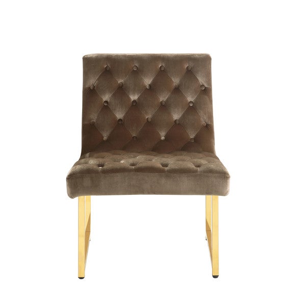 Chic Home Tatiana Tufted Velvet Upholstery Plush Cushion Brass Finished Accent Chair