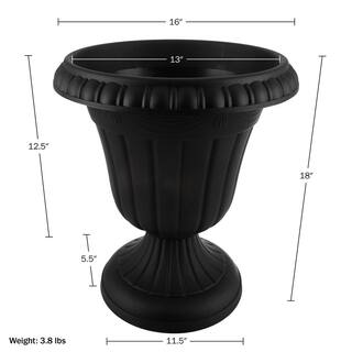 Pure Garden 16 in. W x 18 in. H-in. Plastic Urn Planter 2-Pack Black 50-LG1431