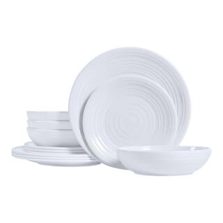 StyleWell Taryn Melamine Dinnerware Set in Ribbed Solid White (Service for 4) FF58SETWHT