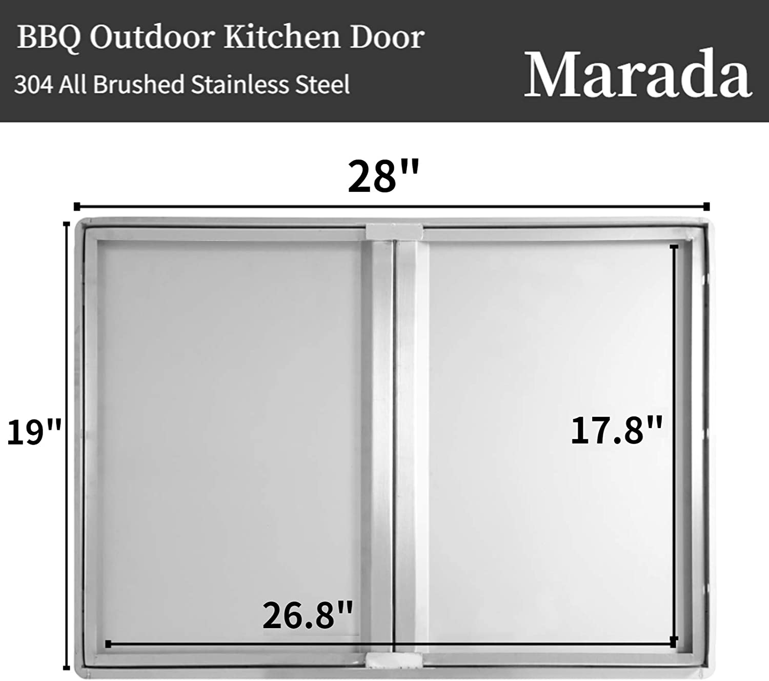 Marada 28" W x 19" H Double Door Kitchen Outdoor 304 All Brushed Stainless Steel Flush Mount Double Wall Door for BBQ Island & Grill