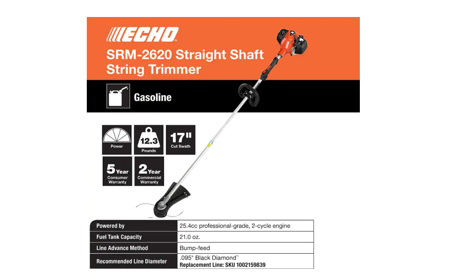 ECHO SRM-2620AA 25.4 cc Gas 2-Stroke Cycle Straight Shaft Trimmer