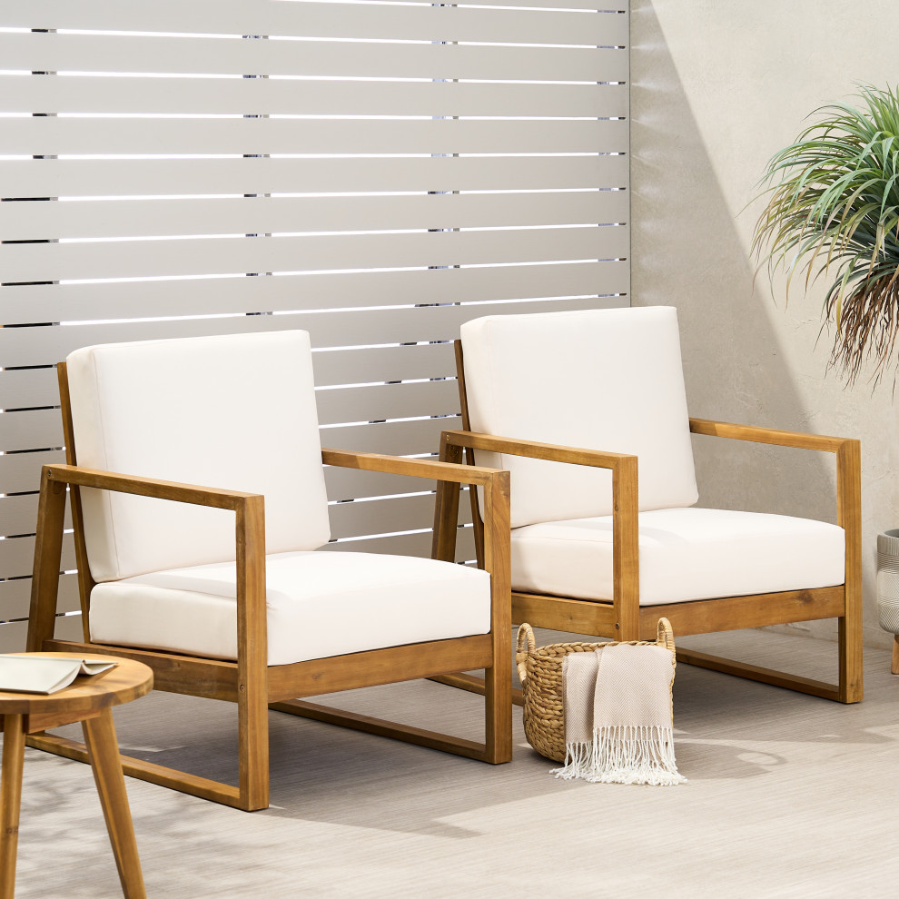 Mavis Outdoor Acacia Wood Club Chair With Cushions  Set of 2   Transitional   Outdoor Lounge Chairs   by GDFStudio  Houzz