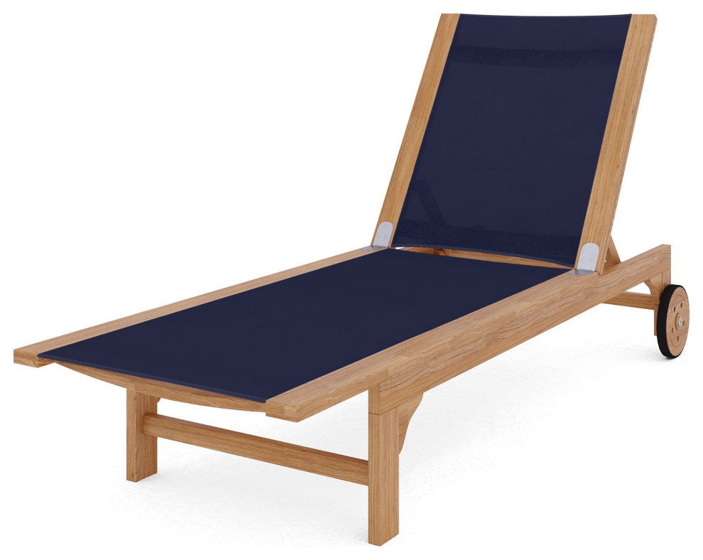 Elie Teak Outdoor Reclining Sun Lounger with Wheels   Transitional   Outdoor Chaise Lounges   by Curated Maison  Houzz