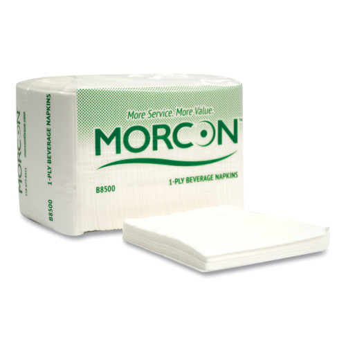 Morcon Paper Morsoft Beverage Napkins， 9 x 9/4， White， 500/Pack， 8 Packs/Carton (B8500)