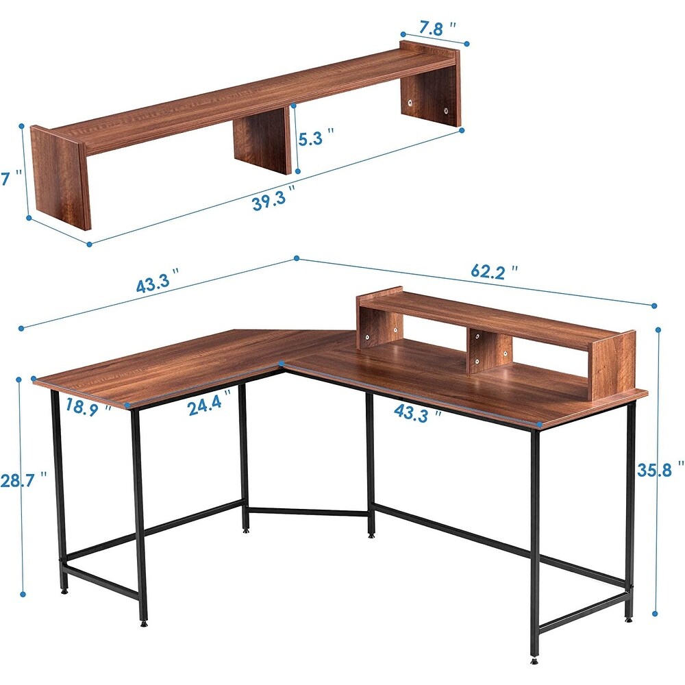 Ivinta Modern L Shaped Computer Office Desk  Gaming Corner Desk with Monitor Stand