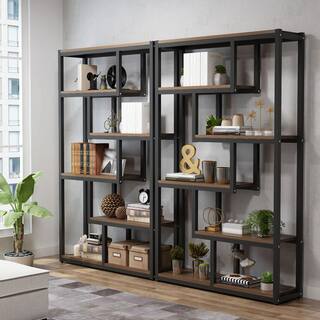 TRIBESIGNS WAY TO ORIGIN Benjamin 69.3 in. Rustic Brown Wood 6-Shelf Etagere Bookcase with Sturdy Metal Frame HD-C0049