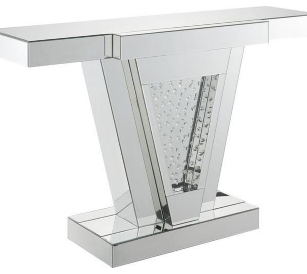 47 Inch Console Table Clear Glass Panel Frame With Faux Crystals Inlay   Contemporary   Console Tables   by Homesquare  Houzz