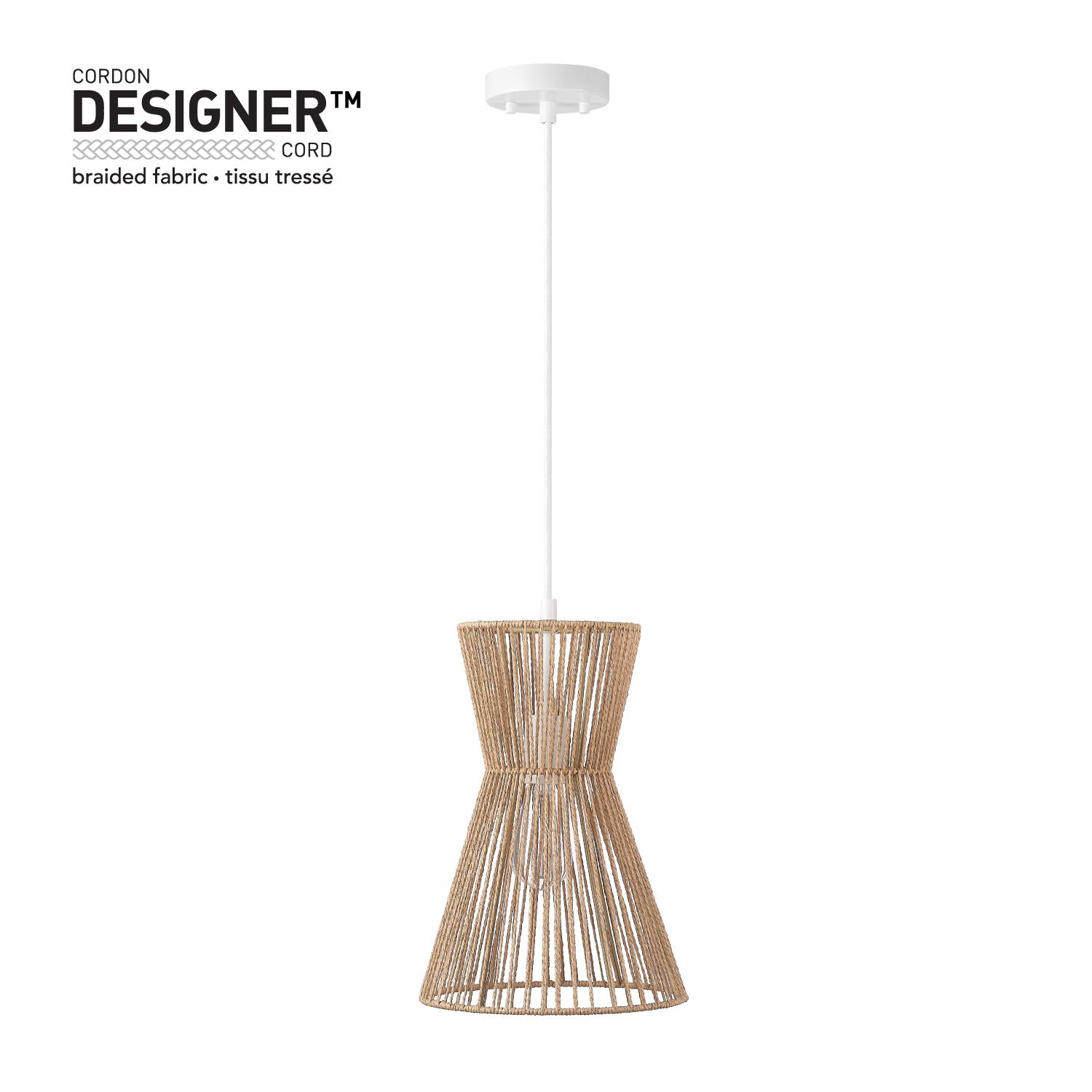 Novogratz x Globe Electric Novogratz x Globe Grace 1-Light Matte White Pendant Lighting with Natural Twine Shade， 91002392