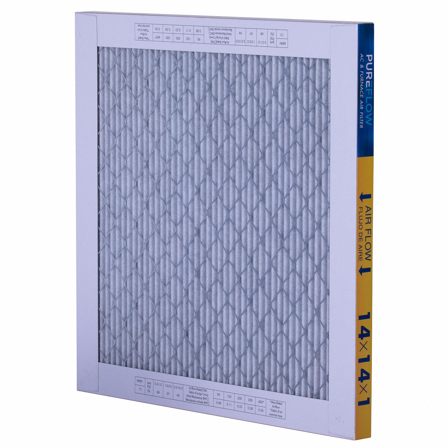 PureFlow， Home Furnace Air Filter 14x14x1， with 4 Layers of Advanced Filtration Technology， MERV-13 Pack-of-2