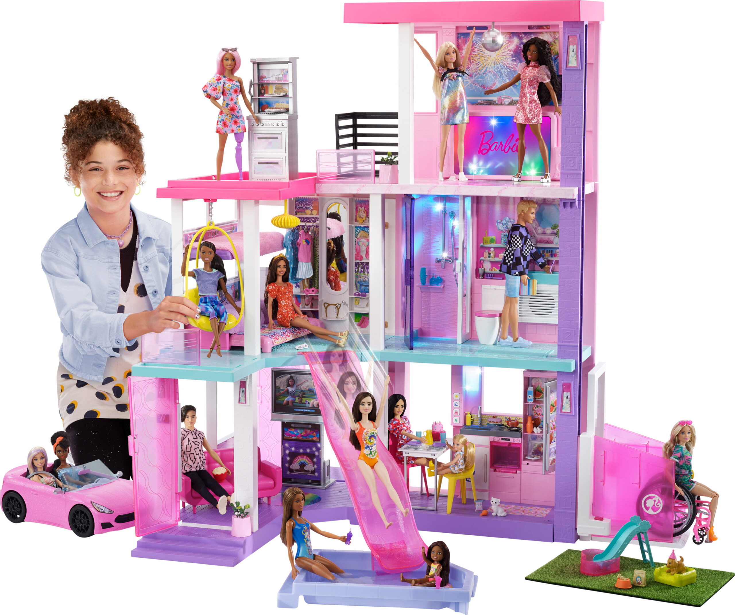 Barbie Deluxe Special Edition 60th DreamHouse Playset with 2 Dolls， Car and 100+ Pieces