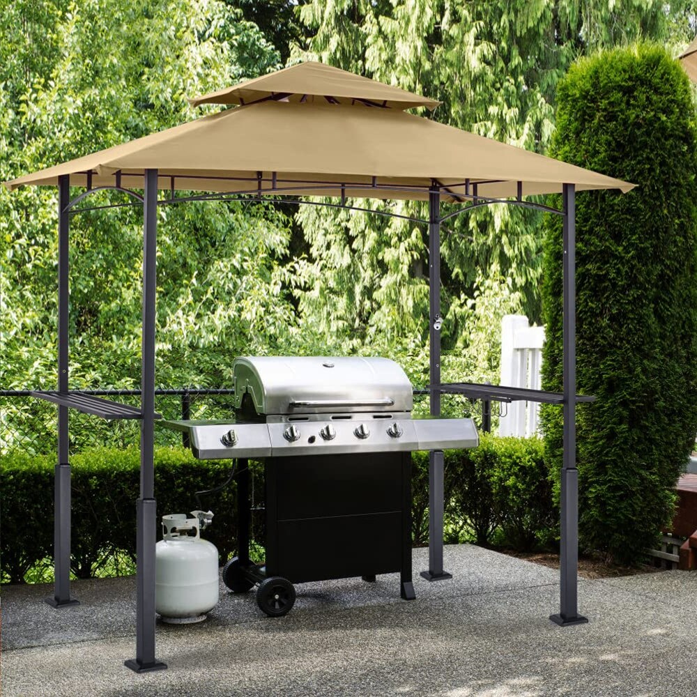 8'x 5' Outdoor Grill Gazebo Shelter with LED Light