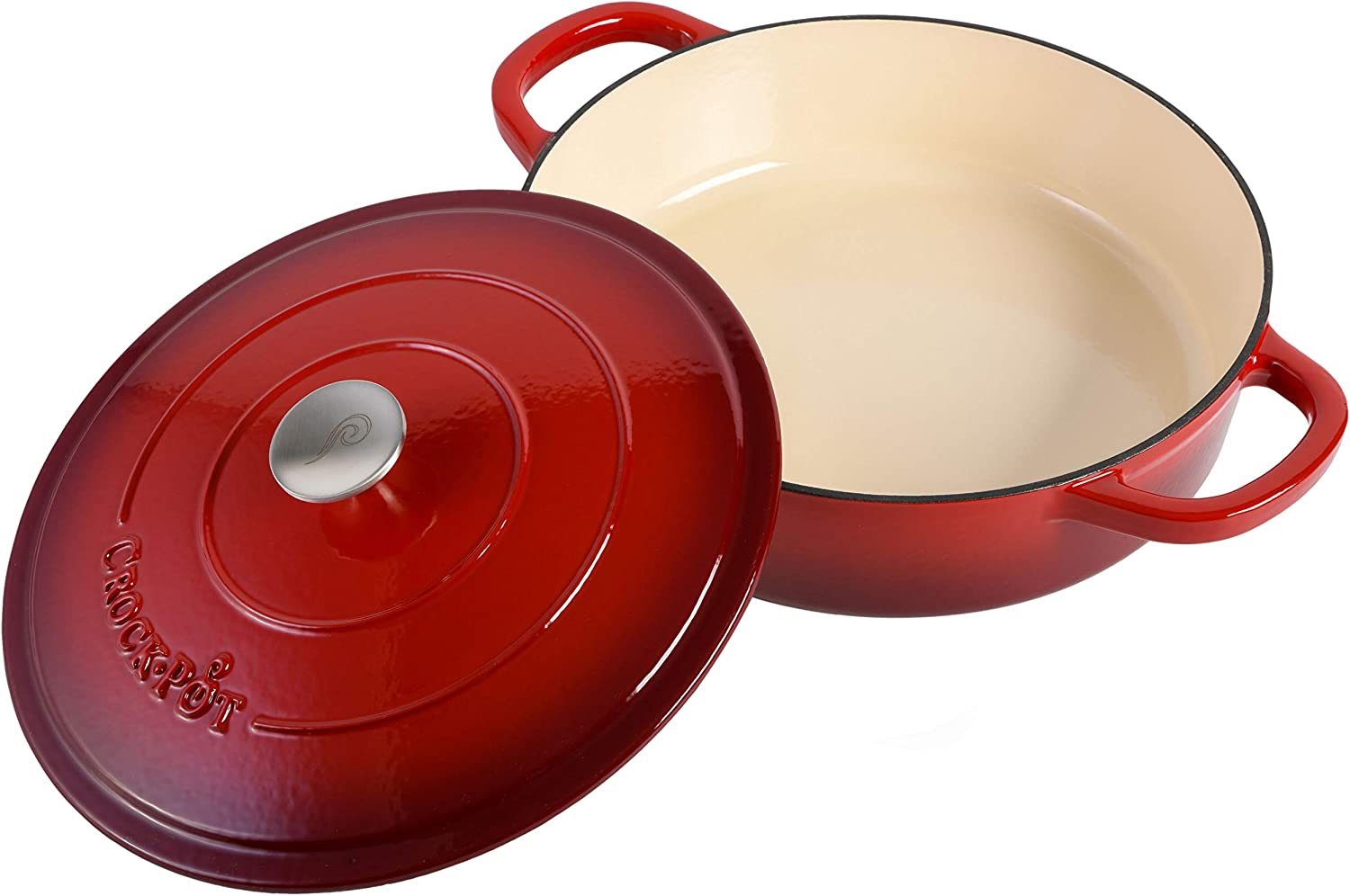 Crock Pot 112000.02 Artisan Enameled Cast Iron Braiser W/Lid， 5 Quart， Scarlet Red