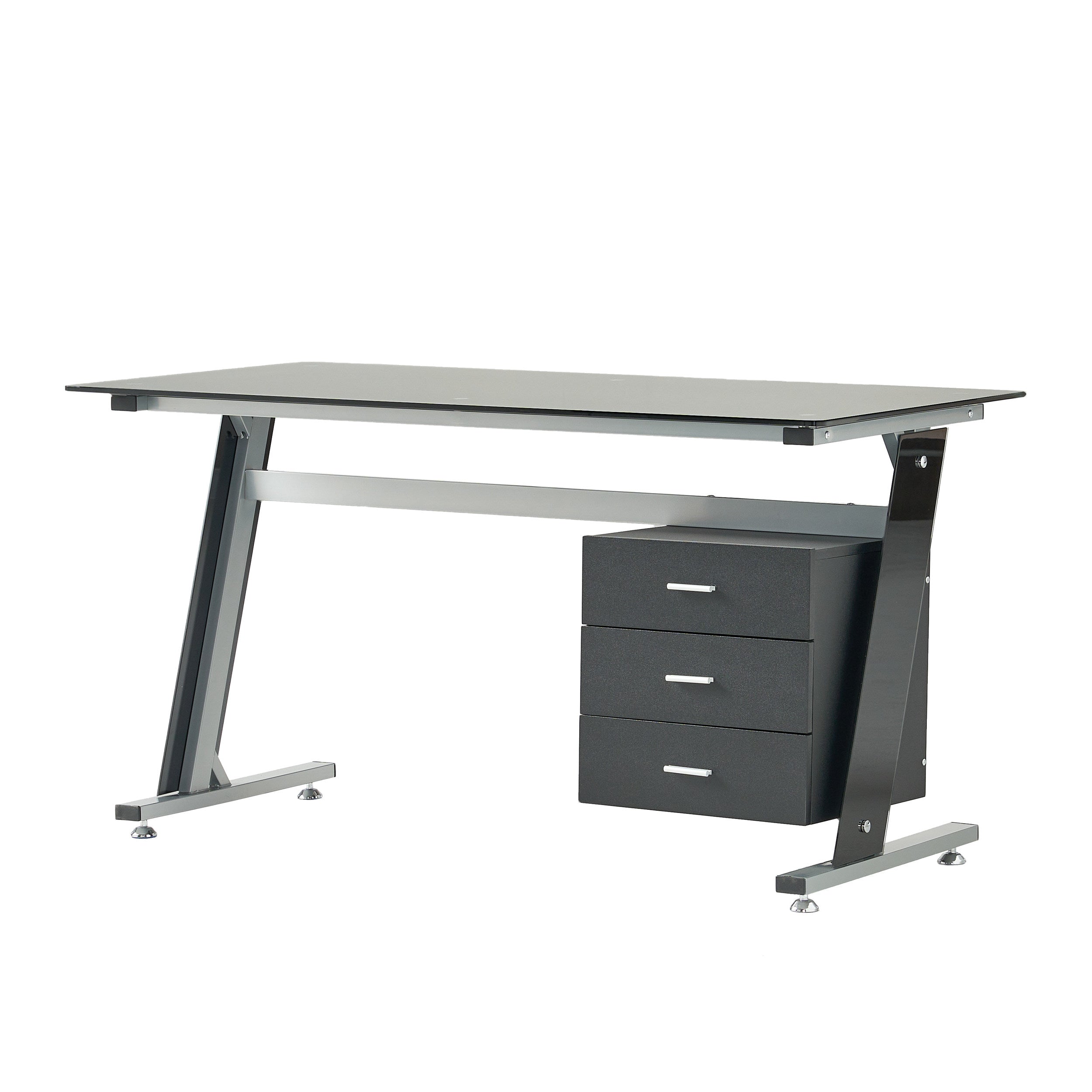 Berlin Modern Tempered Glass Computer Desk with Storage